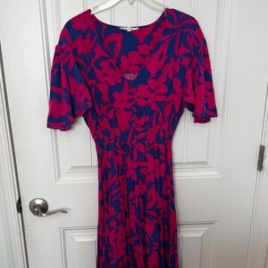 Anthropologie Pink and Blue Floral Maxi Dress